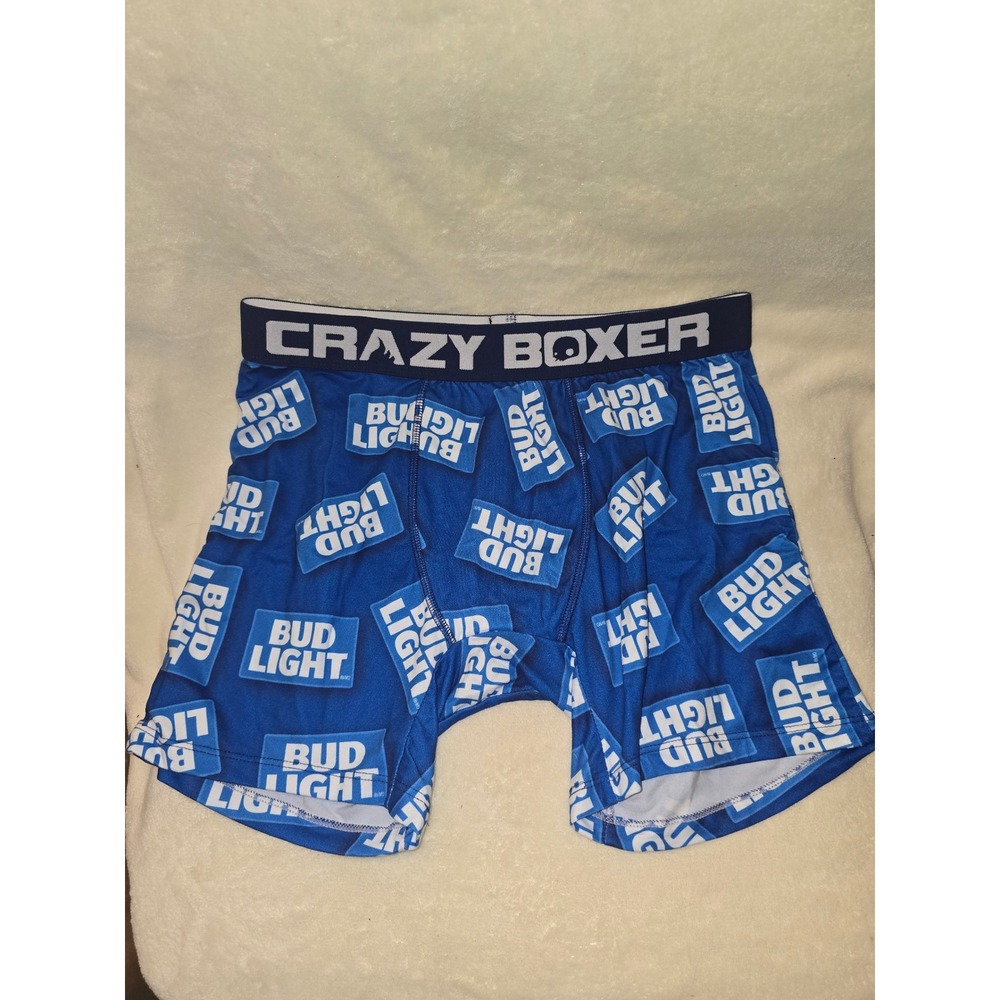 Crazy Boxer Mens Bud Light Beer Logo Blue Novelty Boxer Briefs Underwear